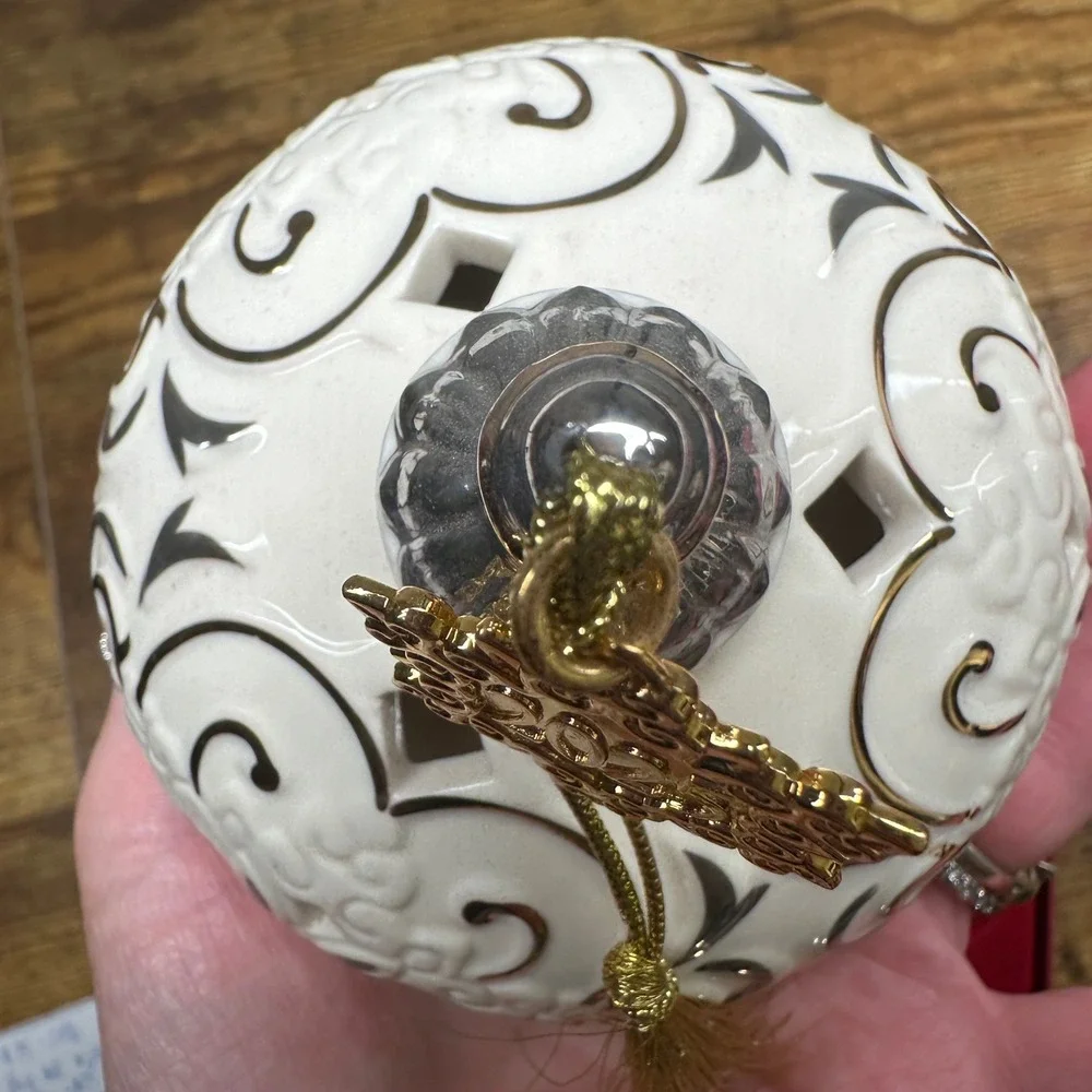 Lenox 2025 Annual Ornament Ivory Porcelain Silver Gold Pierced Teardrop Boxed